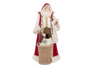 Červená dekorace Santa v kožichu a nůší s dárky - 15*14*29 cm