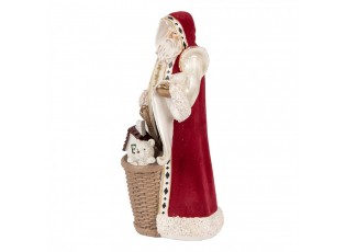 Červená dekorace Santa v kožichu a nůší s dárky - 15*14*29 cm