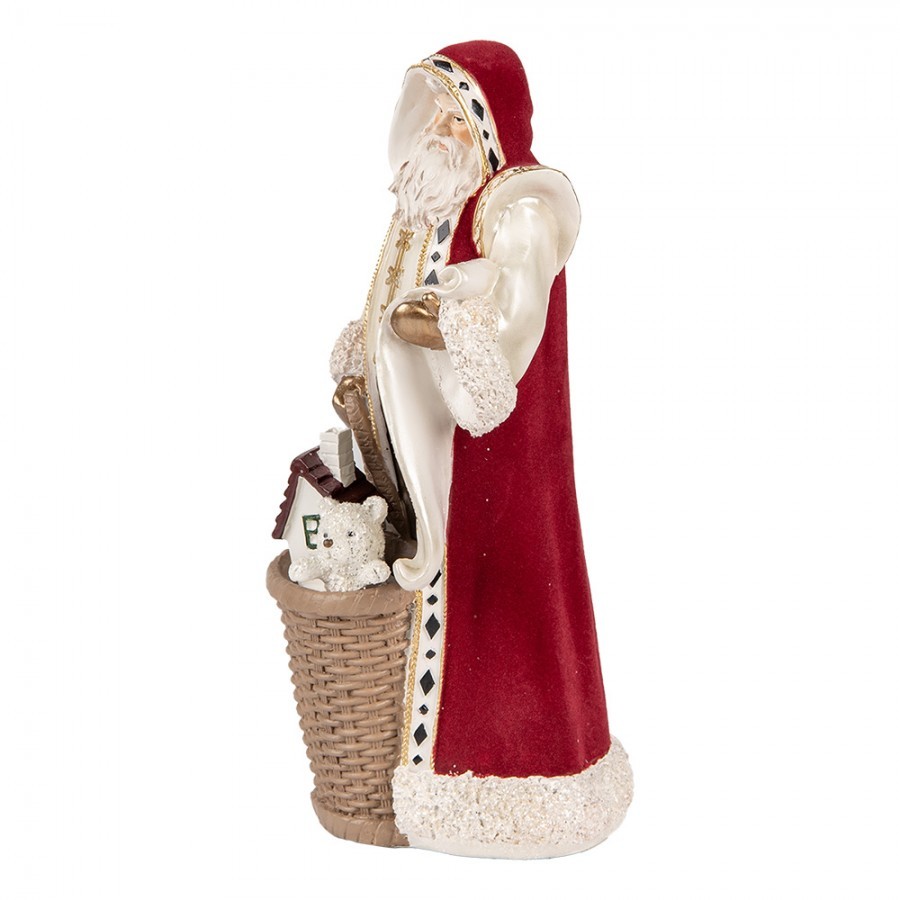 Červená dekorace Santa v kožichu a nůší s dárky - 15*14*29 cm