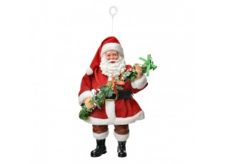 Červená závěsná vánoční dekorace Santa Claus držící girlandu - 10*6*17 cm