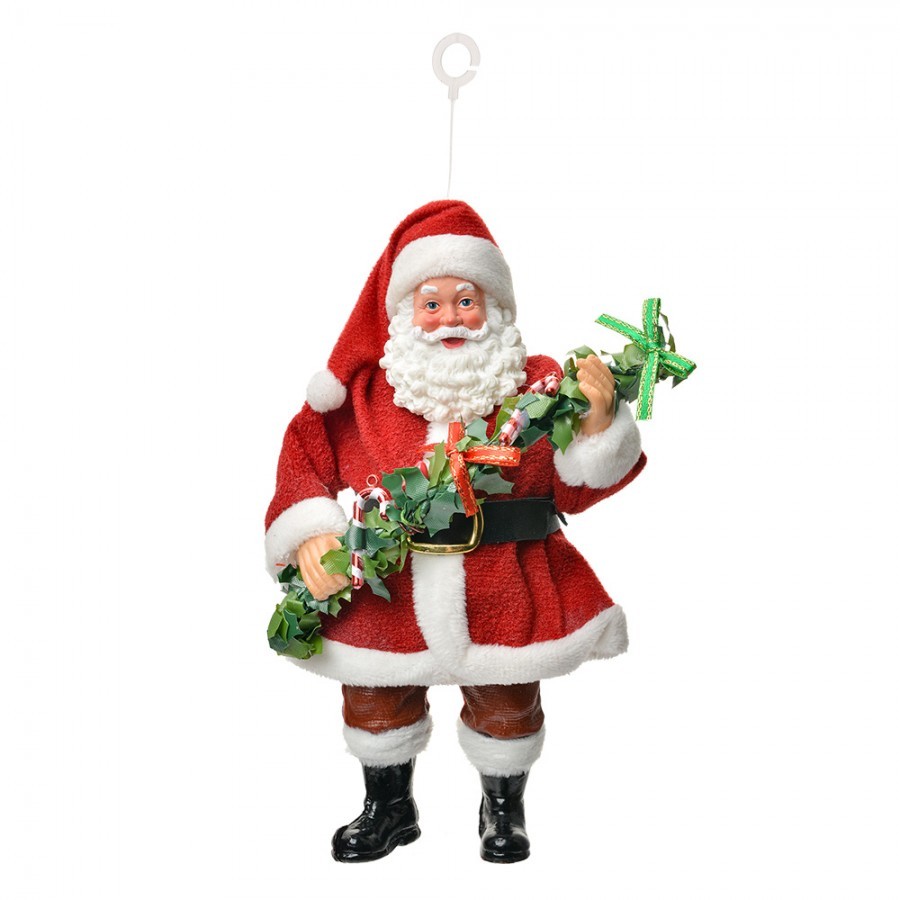 Červená závěsná vánoční dekorace Santa Claus držící girlandu - 10*6*17 cm