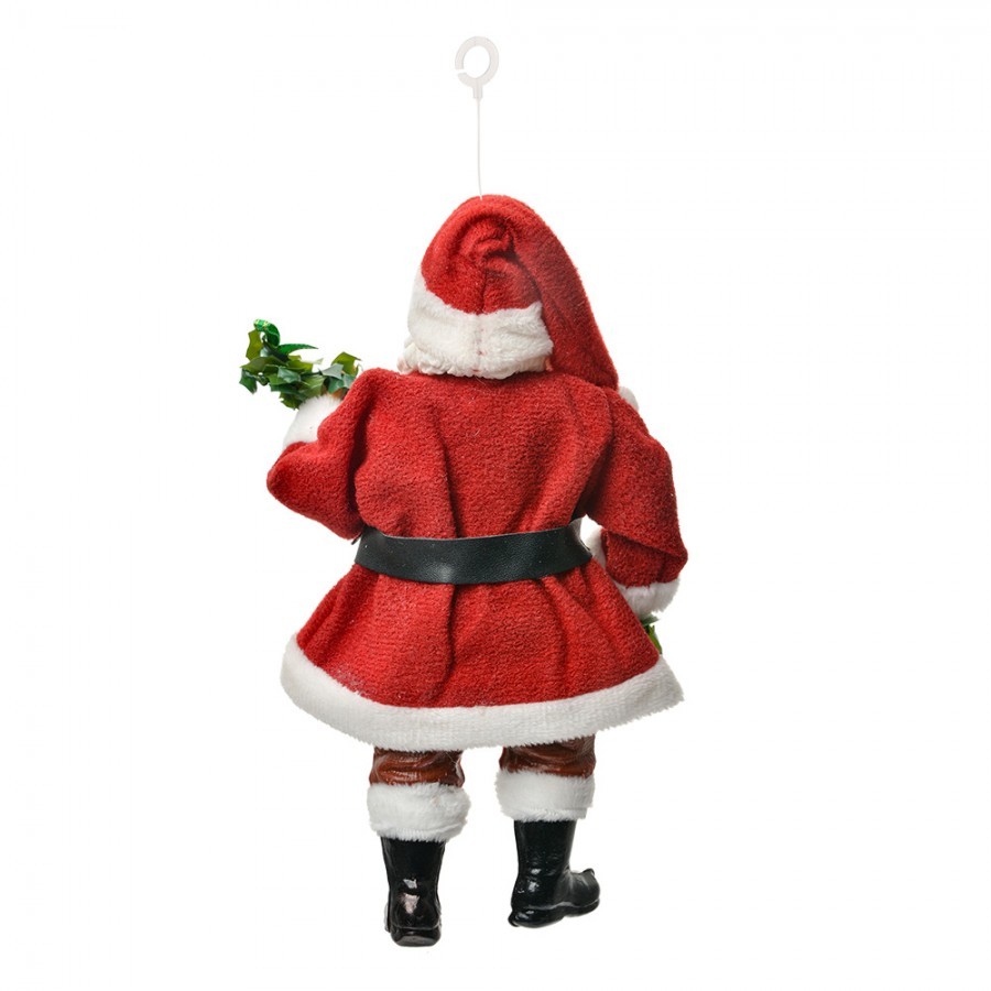 Červená závěsná vánoční dekorace Santa Claus držící girlandu - 10*6*17 cm