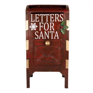 Červená kovová dekorační schránka Letters for Santa - 27*21*53 cm