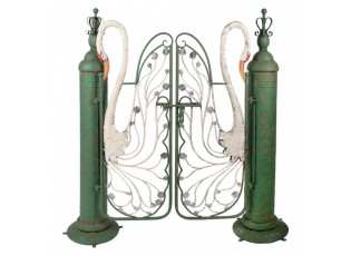 Zelená zahradní branka s labutěmi Brocante - 132*31*138 cm