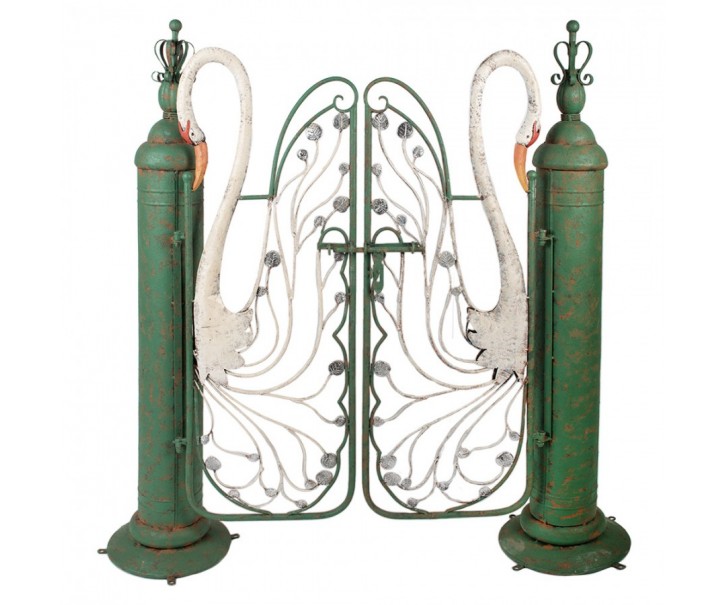 Zelená zahradní branka s labutěmi Brocante - 132*31*138 cm Clayre & Eef