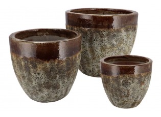 Set 3ks hnědý keramický květináč Antaios - Ø 37*30/ Ø 29*24/ Ø 13*16 cm