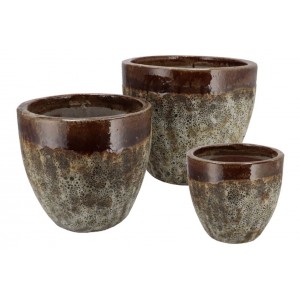 Set 3ks hnědý keramický květináč Antaios - Ø 37*30/ Ø 29*24/ Ø 13*16 cm