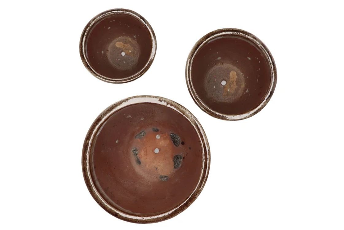 Set 3ks hnědý keramický květináč Antaios - Ø 37*30/ Ø 29*24/ Ø 13*16 cm