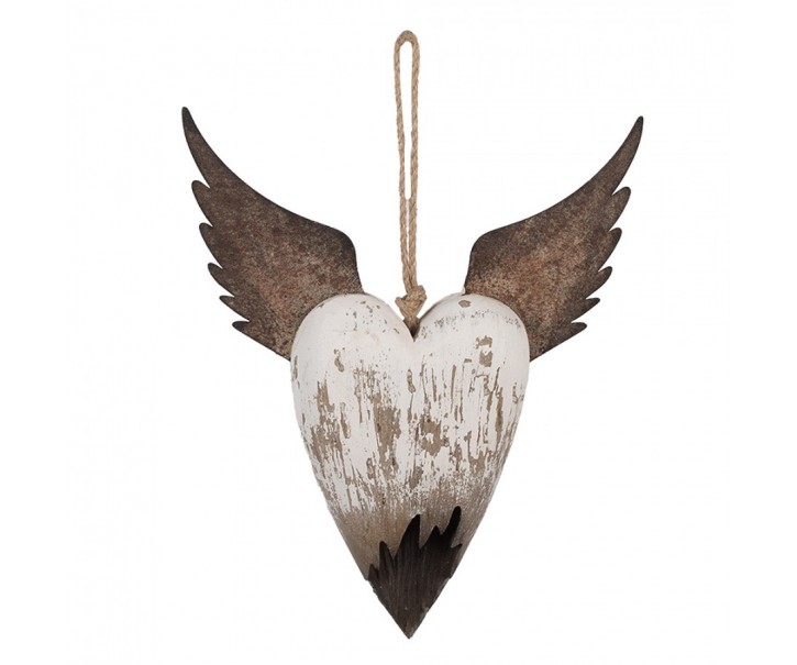 Dekorace závěsné srdce s andělskými křídly Angel Rustic L - 25*4*30 cm Clayre & Eef