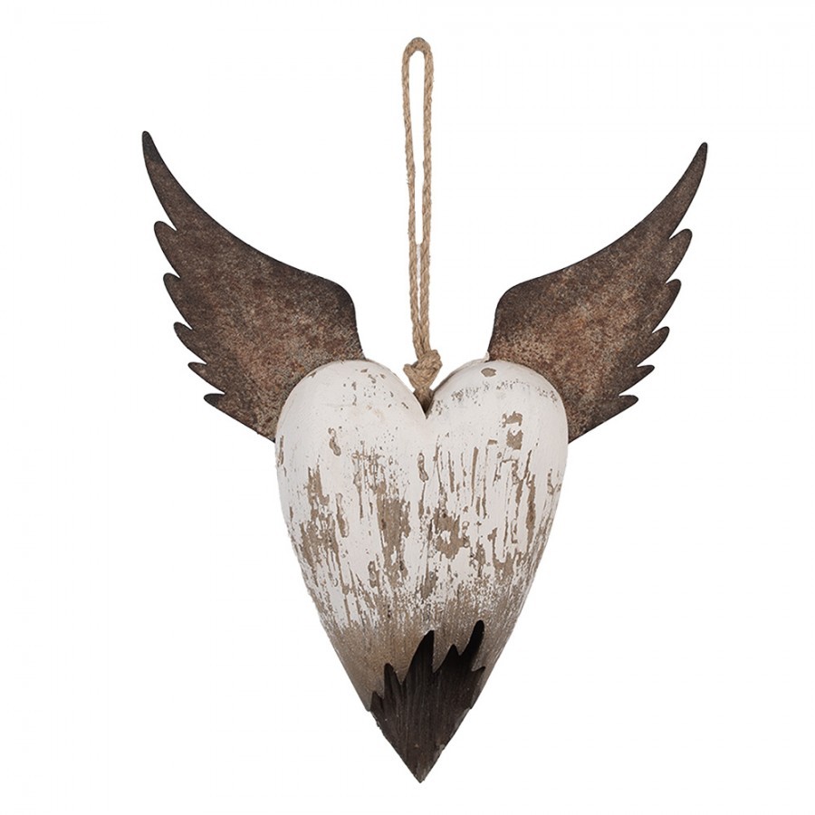 Dekorace závěsné srdce s andělskými křídly Angel Rustic L - 25*4*30 cm
