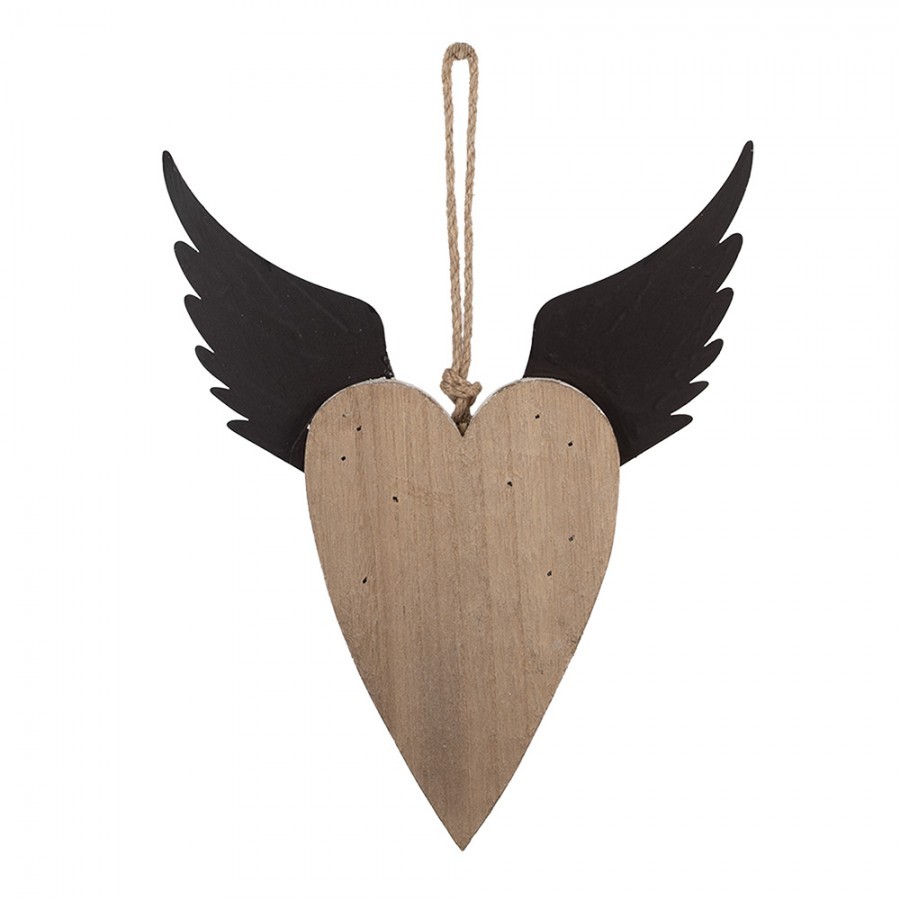 Dekorace závěsné srdce s andělskými křídly Angel Rustic L - 25*4*30 cm