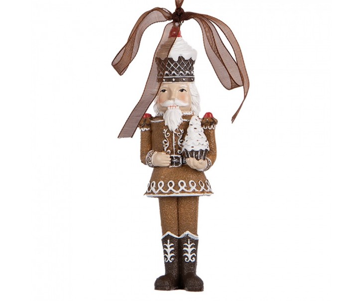 Hnědá závěsná dekorace Louskáček v perníkovém obleku - 4*2*13 cm Clayre & Eef