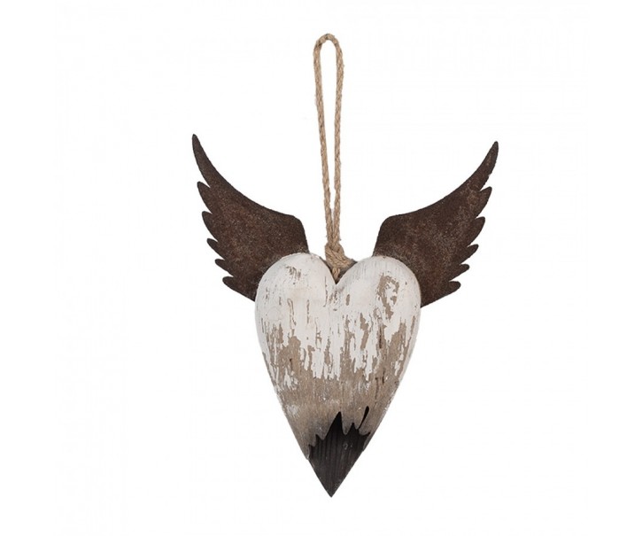 Dekorace závěsné srdce s andělskými křídly Angel Rustic M - 18*3*22 cm Clayre & Eef