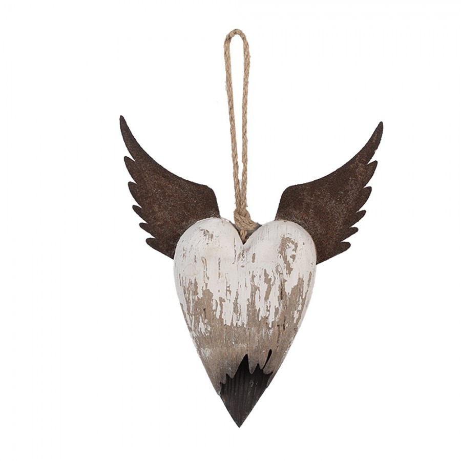 Dekorace závěsné srdce s andělskými křídly Angel Rustic M - 18*3*22 cm