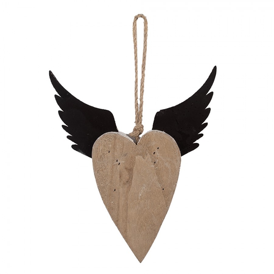 Dekorace závěsné srdce s andělskými křídly Angel Rustic M - 18*3*22 cm