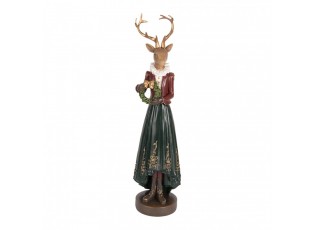 Vánoční dekorace figurka jelení dáma s věnečkem - 9*8*37 cm
