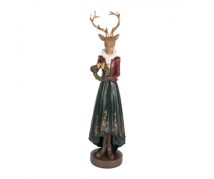 Vánoční dekorace figurka jelení dáma s věnečkem - 9*8*37 cm Clayre & Eef