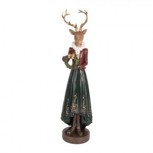 Vánoční dekorace figurka jelení dáma s věnečkem - 9*8*37 cm