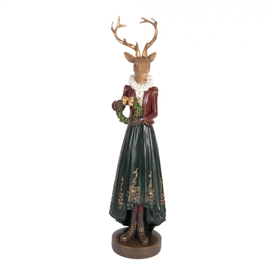 Vánoční dekorace figurka jelení dáma s věnečkem - 9*8*37 cm