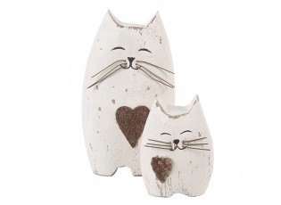 Bílá antik dřevěná dekorace kočička se srdíčkem Rustic Cat S - 6*4*7 cm