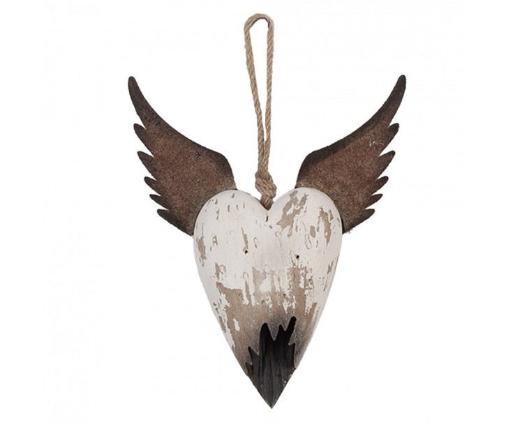 Dekorace závěsné srdce s andělskými křídly Angel Rustic S - 17*3*20 cm Clayre & Eef