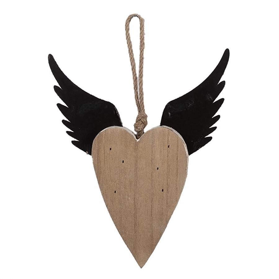 Dekorace závěsné srdce s andělskými křídly Angel Rustic S - 17*3*20 cm