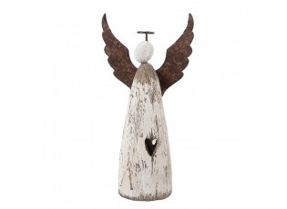 Dekorace dřevěná figurka anděl se srdíčkem Angel Rustic M - 9*14*18 cm