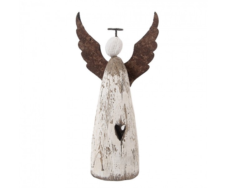 Dekorace dřevěná figurka anděl se srdíčkem Angel Rustic M - 9*14*18 cm Clayre & Eef