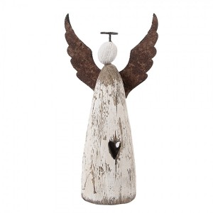 Dekorace dřevěná figurka anděl se srdíčkem Angel Rustic M - 9*14*18 cm