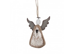 Závěsná dřevěná figurka anděl se srdíčkem Angel Rustic - 9*2*13 cm