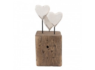 Bílo-hnědá antik dřevěná dekorace srdce na podstavci Rustic - 7*6*15 cm