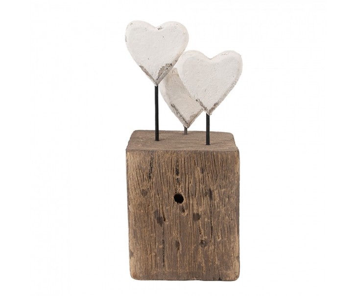 Bílo-hnědá antik dřevěná dekorace srdce na podstavci Rustic - 7*6*15 cm Clayre & Eef