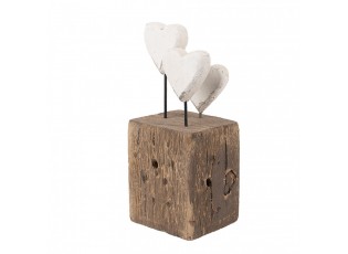 Bílo-hnědá antik dřevěná dekorace srdce na podstavci Rustic - 7*6*15 cm