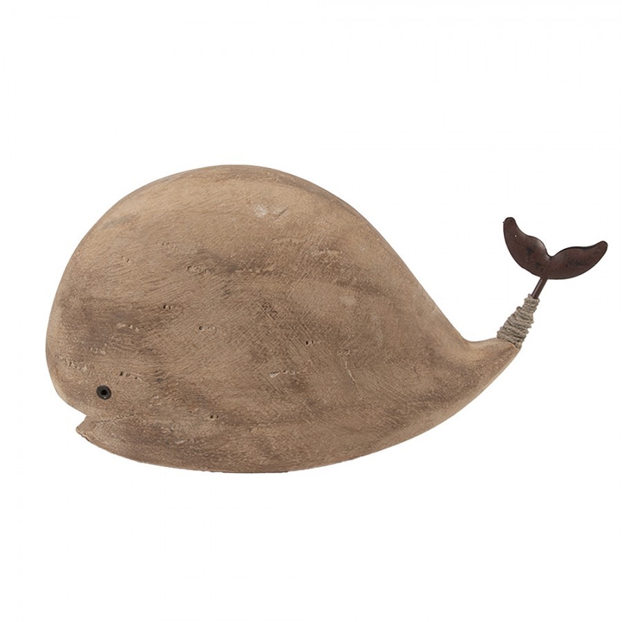 Hnědá dřevěná dekorace velryba Rustic - 26*7*14 cm