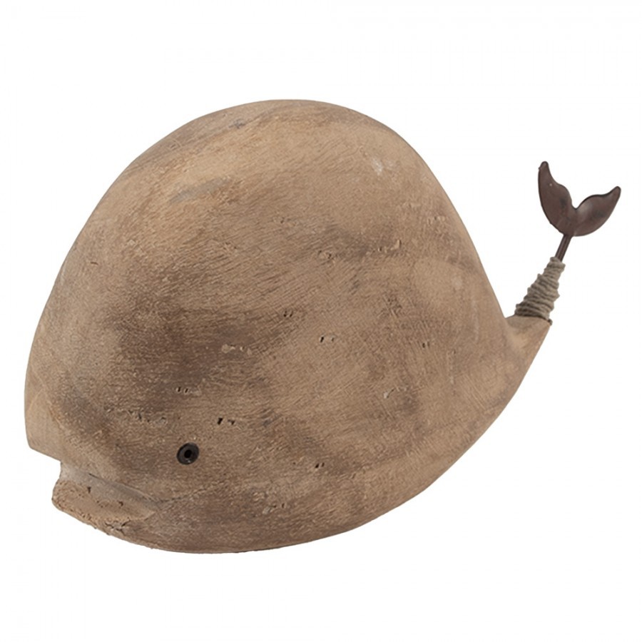 Hnědá dřevěná dekorace velryba Rustic - 26*7*14 cm
