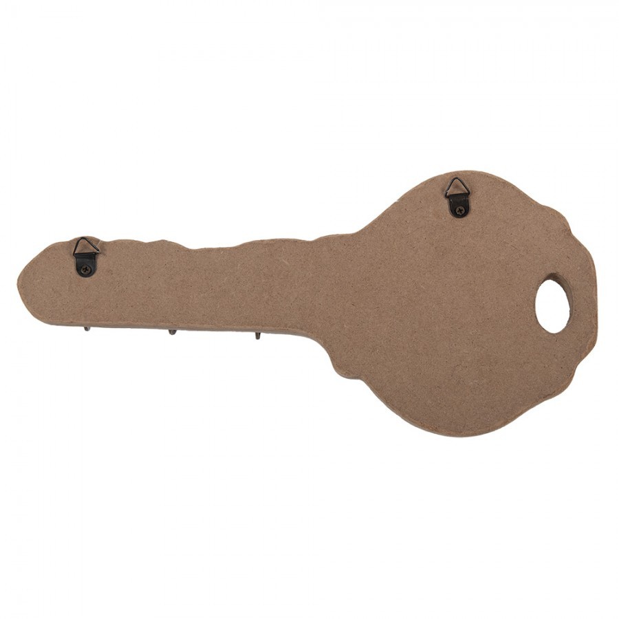 Hnědý dřevěný nástěnný věšák na klíče ve tvaru klíče - 30*4*14 cm