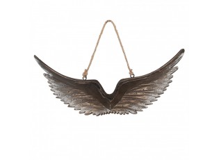 Hnědá antik dřevěná závěsná andělská křídla Angel Rustic - 30*3*12 cm