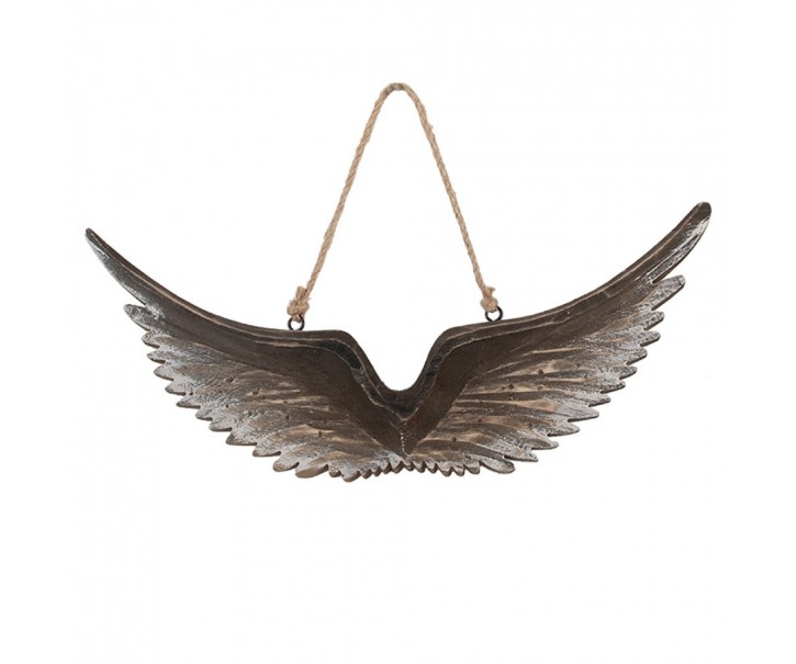 Hnědá antik dřevěná závěsná andělská křídla Angel Rustic - 30*3*12 cm Clayre & Eef