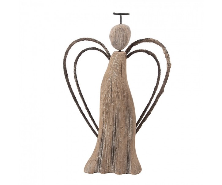 Hnědá dekorace dřevěná figurka anděl Angel Rustic M - 12*3*18 cm Clayre & Eef
