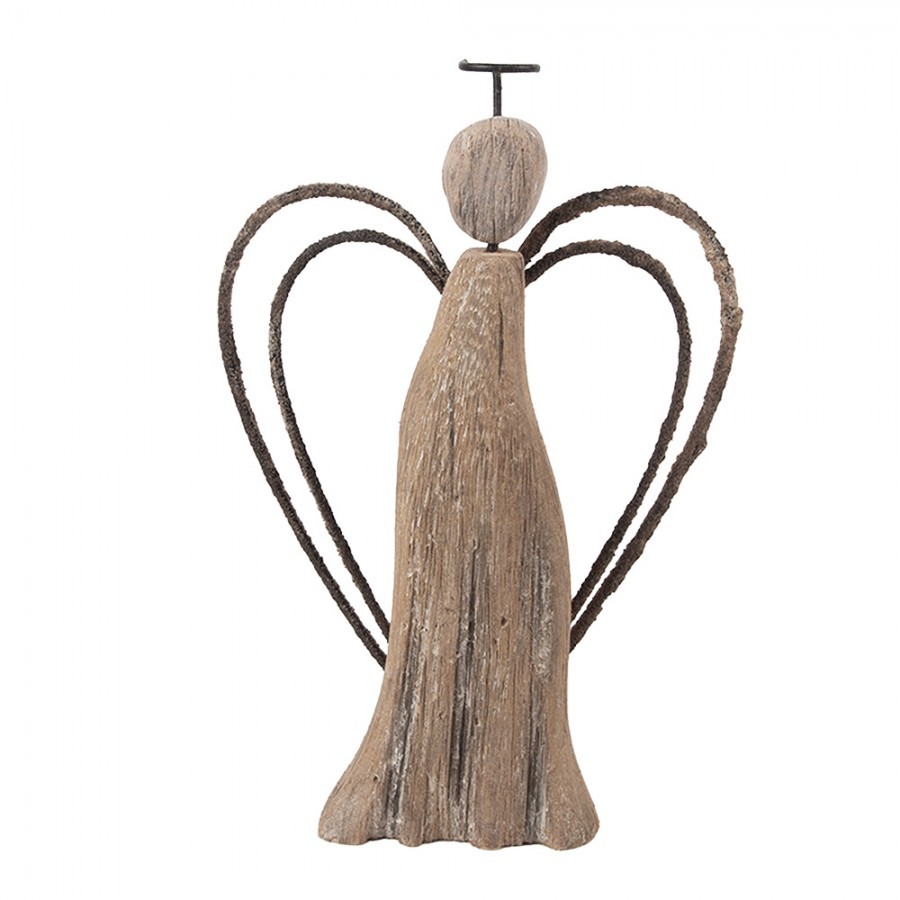 Hnědá dekorace dřevěná figurka anděl Angel Rustic M - 12*3*18 cm