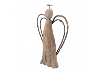 Hnědá dekorace dřevěná figurka anděl Angel Rustic M - 12*3*18 cm