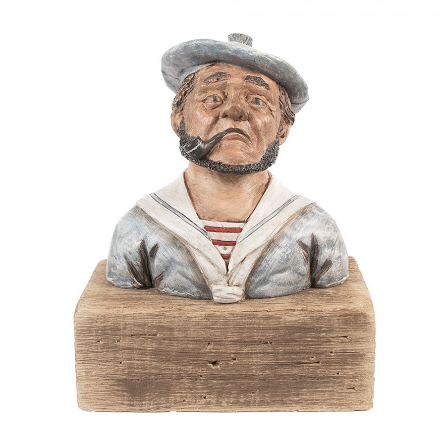 Dekorace figurka námořník s fajfkou na podstavci Rustic - 19*11*24 cm