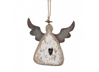 Závěsná dřevěná figurka anděl se srdíčkem Angel Rustic - 10*2*10 cm