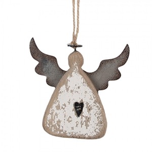 Závěsná dřevěná figurka anděl se srdíčkem Angel Rustic - 10*2*10 cm