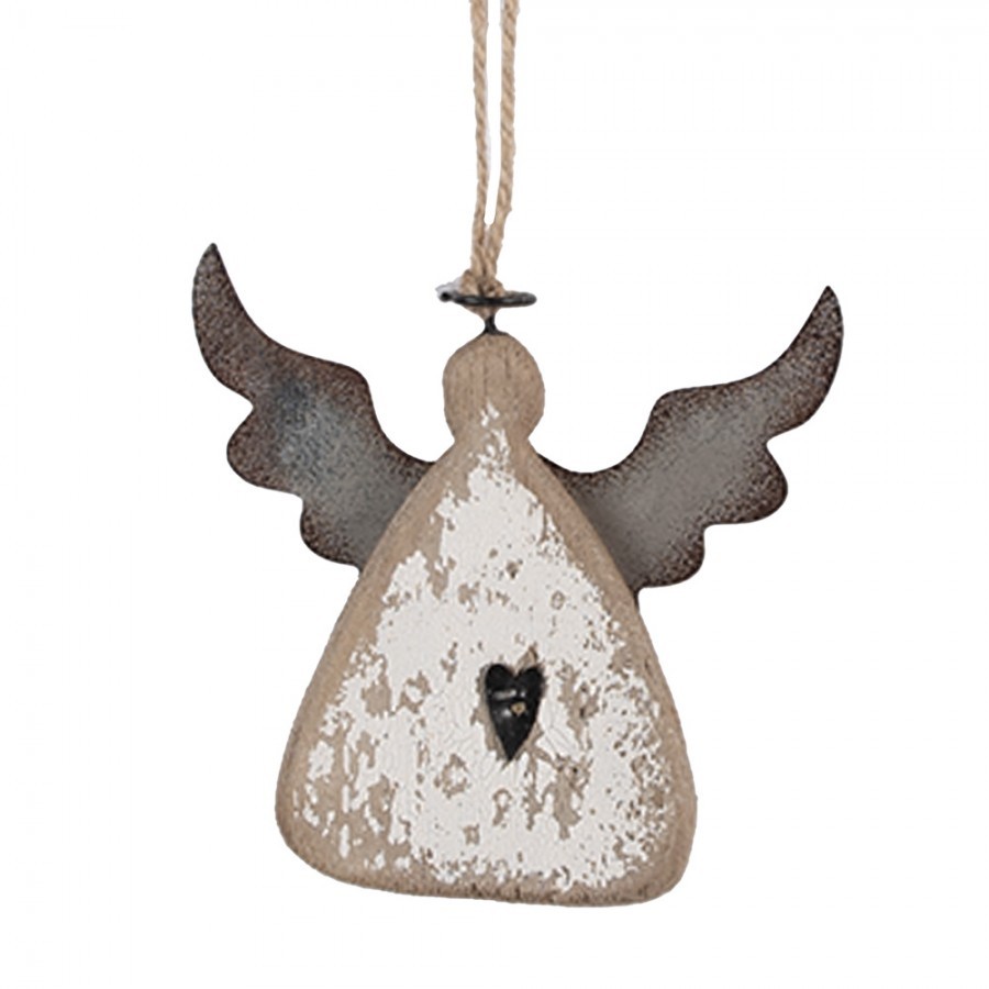 Závěsná dřevěná figurka anděl se srdíčkem Angel Rustic - 10*2*10 cm