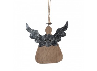 Závěsná dřevěná figurka anděl se srdíčkem Angel Rustic - 10*2*10 cm