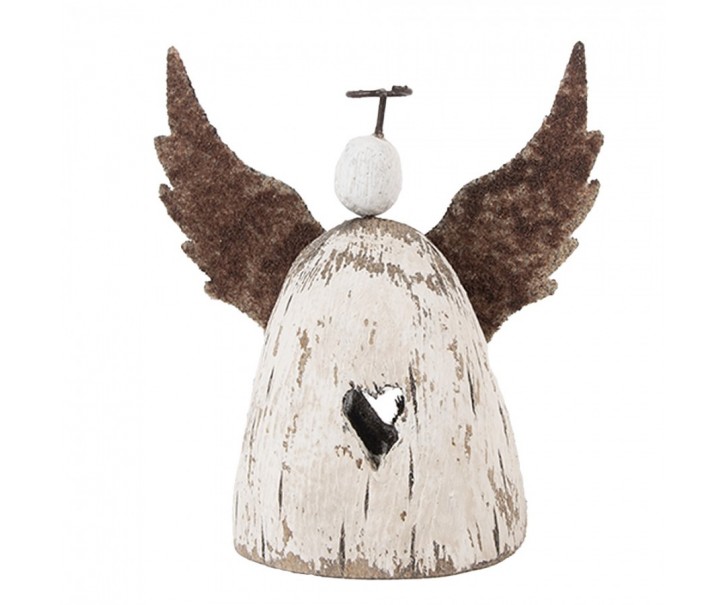 Dekorace dřevěná figurka anděl se srdíčkem Angel Rustic S - 11*5*11 cm Clayre & Eef