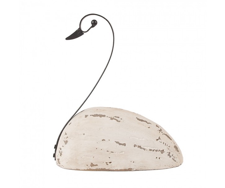 Bílá antik dřevěná dekorace Labuť Swan Rustic M - 17*8*19 cm Clayre & Eef