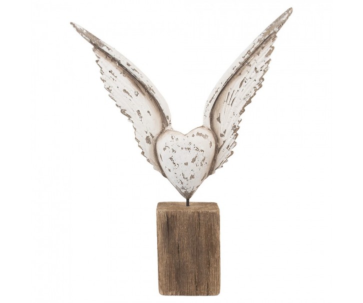 Bílá antik andělská křídla se srdcem na podstavci Angel Rustic - 26*5*33 cm Clayre & Eef