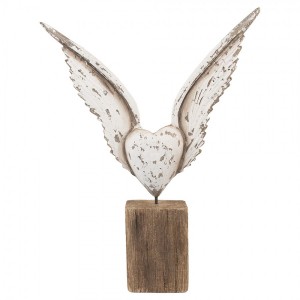 Bílá antik andělská křídla se srdcem na podstavci Angel Rustic - 26*5*33 cm